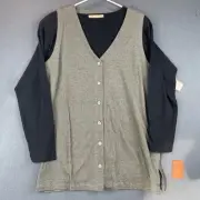 VTG Zack Vest Top Outfit Sz S NWT Black Gray Cardigan Long Sleeve Boat Neck