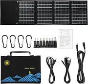 4-Fold 30W Solar Panel Folding Bag Dual USB+DC Output Solar Charger Portable Foldable Solar Charging Device Portable Power Supply for Hiking Camping Picnic Black 30W