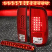 FOR 99-07 FORD SUPER DUTY PAIR FULL LED TAIL LIGHT+THIRD BRAKE LAMP CHROME/RED