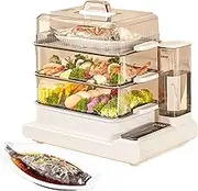 Three-Layer Food Steamer, 24l with 3-Tier Digital Steamers with 24h Booking, 10 Modes Fast Heating Vegetable Steamers Stainless Steel Base 1500w Electric Steamer for Fast Simultaneous Cooking