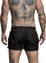 [Jiawu] Men's Gym Shorts Sweat-Absorbent Soft Sports Shorts Breathable Quick-Drying Beach Running Shorts (XL) Black