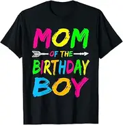 [X.Style] Mom of The Birthday Boy Glows Retro 80's Party Shirt Glow ds849 T-Shirt (S) Black