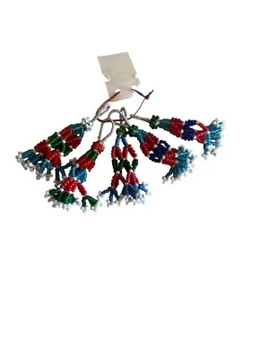 Handcrafted Multicolor Beaded Dangle Earrings With Blue Red & Green Pattern