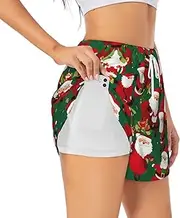 [OdDdot] Xmas Funny Gnomes Print Women'S High Waisted Athletic Workout Shorts Dual-Layered Gym Shorts Casual Comfy Sport Shorts, White, L