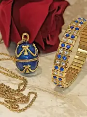Sapphire Necklace & Bracelet Faberge Egg Wedding Engagement Fiance gift 24k GOLD
