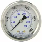 LIQUID FILLED PRESSURE GAUGE 0-5000 PSI, 2" FACE, 1/4" BACK MOUNT