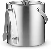 FineDine Double-Wall Stainless Steel Insulated Ice Bucket with Lid and Ice Tong [3 Liter] Included Strainer Keeps Ice Cold & Dry, Comfortable Carry Handle, Great for Home Bar, Chilling Beer, Champagn
