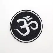 Om Patch —Iron On Badge Embroidered Motif — Black White Spiritual Yoga Aum #372