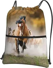 EdWal Horses Print Drawstring Backpack Gym Bags Sports Bags With Zipper Pocket For Travel Beach, Black, One Size