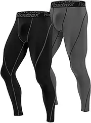 [Roadbox] 2 Pack Men's Compression Pants Workout Warm Dry Cool Sports Leggings Tights Baselayer for Running Yoga