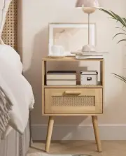 Nightstands, End Table, Rattan Nightstand, Side Table Rattan Decorated Drawers