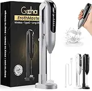 GOCHA | Rechargeable Handheld Milk Frother Wand – 2-Speed Electric Whisk for Coffee, Latte, Cappuccino – USB-C Charging Foam Maker with Stand (Silver)