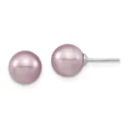 Sterling Silver Majestic Rhodium-Plated 8-9mm Purple Imitation Shell Pearl Stud Earrings