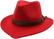 [ZJSCNBE] Men Women Cowboy Hat with Belt Wide Brim Hat Wool Trilby Hat Adult Hat Size 56-58CM