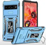 Slide Camera Cover for Google Pixel 7 Pro,Kickstand with Built-in 360° Rotate Magnetic Ring Stand Shockproof Protective Armor Cover,Sky Blue
