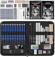 Prina 50 Pack Drawing Set Sketch Kit, Pro Art Sketching Supplies with 3-Color Sketchbook, Graphite, and Charcoal Pencils for Artists Adults Teens Beginner Kid, Ideal for Shading, Blending