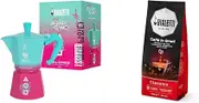 Bialetti - Moka Express: Squid Game© Collection: Iconic Stovetop Espresso Maker, Moka Pot 6 Cup (270ml), Aluminium, Pink and Teal with 1 kg Medium Roast Coffee Beans Esperto Grani, Classico Flavour