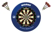 Winmau Blade 6 TRIPLE CORE Dart Board + Blue Printed Dartboard Surround + Darts