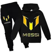 Children's Messi Casual Hoodie Pants Suit Boys And Girls Hoodie Pants Sportswear Suit black 7-8 years old-130cm