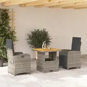 3 Piece Garden Dining Set with Cushions Grey Poly Rattan, Conversation Sets