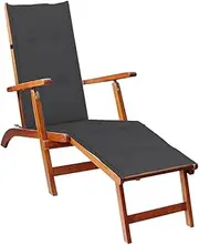 Sun Lounger, Sun Lounge Camping Chair Outdoor Chaise Lounge Deck Chair with Footrest and Cushion Solid Acacia Wood