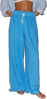 [TUWIXIUW] Women Wide Leg Sweatpants Drawstring Elastic High Waist Trousers with Pockets Casual Loose Lounge Jogger Pants