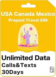 USA, Canada & Mexico Prepaid Travel SIM Card - Unlimited Data/Calls/Texts for 30 Days, 5G/4G Speed - AT&T