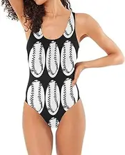 [RPLIFE] White Baseball Black Women Swim Suits, Low Back One-Piece Breast Lifting Bathing Suit