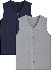 [Latuza] Men's Sleeveless Pajama Shirt Button Up Sleep Tank Top 2 Pack