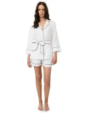 [Wanderluxe Sleepwear] Jasmine Bed Blazer Boxer Set in White