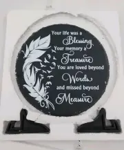 Memorial Slate Stone Gift For Loss Sympathy Dark Gray with Stand 7.4" D Feather
