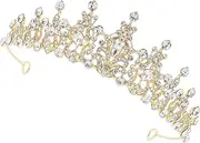 [NULYLU] Retro Leaf Style Rhinestone Bridal Crown Hair Accessories Headband Wedding Accessories (antique Green Pink) The Crown Tiara Crown for Bride Wedding Golden Metal