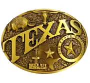 Texas Themed Men's Belt Buckle Armadillo Longhorn Star Bronze Fits 1.5" Belts
