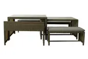 VI Monte Wicker Weaved Outdoor Nested 2 Dining Table with 4 Bench Set