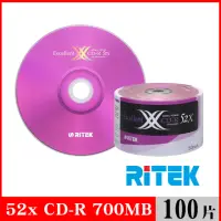 在飛比找momo購物網優惠-【RITEK錸德】52X CD-R白金片 X版/100片裸裝