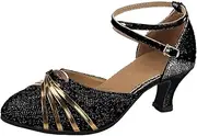 [HOBTEC] Women's Ballroom Dance Shoes Latin Salsa Closed Toe Low Heel Wedding Dancing Shoes