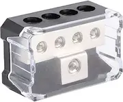 Power Distribution Block, 4/8/10 Gauge Wire Output 1 Way in 4 Ways Out Plastic Cover 0/2/4 Gauge Wire Input Ground Distribution Block, for Auto Car RV