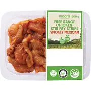 Macro Chicken Stir Fry Strips Free Range Smokey Mexican 500g