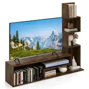 Giantex TV Cabinet Media Console Table w/L-shaped Storage Shelves Entertainment Center Brown