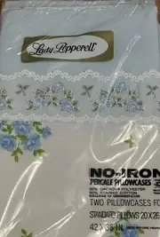 Lady Pepperell Pillowcases Blue Floral Lace No-Iron Percale Set of 2
