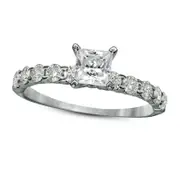 1.0 CT. T.W. Princess-Cut Natural Diamond High Profile Engagement Ring in Solid 14K White Gold