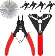 Hilitchi 7Pcs AC Clutch Holding Tool Adjustable Clutch Holder with 4 in 1 Snap Ring Pliers and 32 Blades Steel Feeler Gauge, A Snap Ring Pliers with 4 Interchangeable Jaws, Clutch Holding Tool