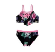Justice Girls 2 Piece Flounce Laced Top Bikini Swimsuit Size Medium (10)