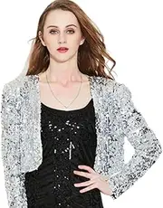 [Costume Bay] Womens Sequin Jacket Short Sleeve Open Front Glitter Cropped Blazer Bolero Shrug AU