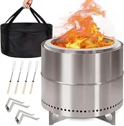 GreenVines Smokeless-Firepit | 19-Inch | Stainless-Steel-Fire-Pit | Portable Outdoor Pits with Stand for Camping | Solo Wood Burning Bonfire | Low Smoke Stove | Bag & Sticks & Holders