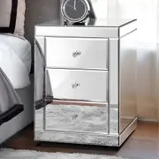 ALFORDSON Mirrored Bedside Table 3 Drawers Silver