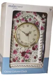VTG MAINSTAYS Home - Chintz Column Clock - Porcelain/ Gold Accents NEW w TAG