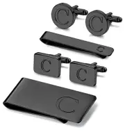 Initial Cufflinks for Men and Tie Clip Set for Men Black Tone-Letter-C