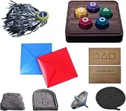 SF-ZXTINP Korean Folk Game Set,Korean Traditional Play Game, Gong-gi, Biseokchigi, Jebi chagi, Paeng-y, DDAKJI Game Set, Family Travel Game (1 Set)