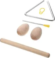 KONTONTY Triangle Hand Percussion Set 3pcs Wooden Rhythm Instruments for Music Classes
